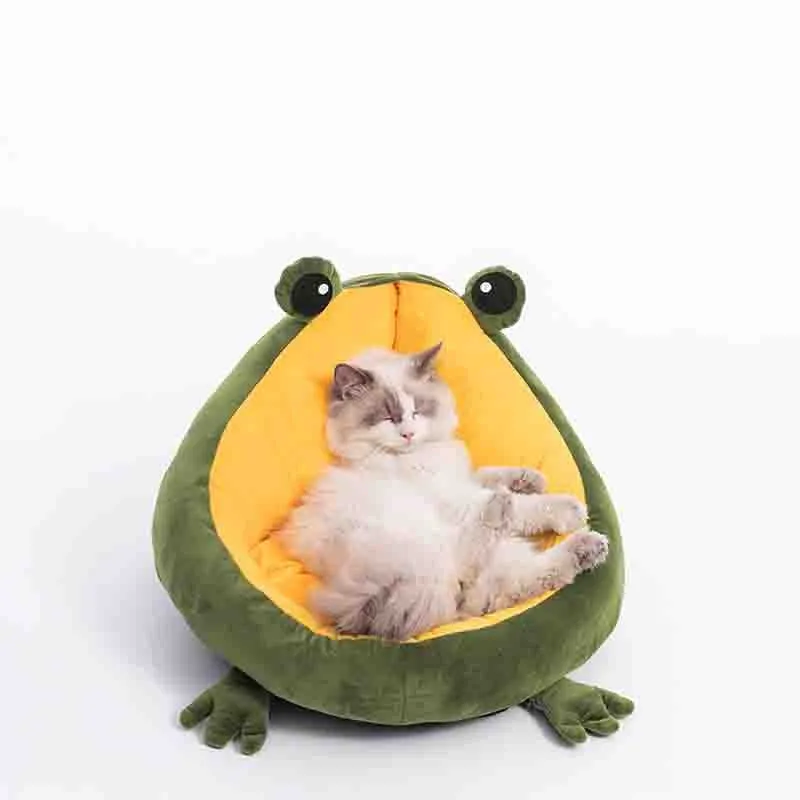 Zeloravianex Frog Nest Semi-Enclosed Pet Bed, Crystal Velvet and PP Cotton, Medium and Large Sizes