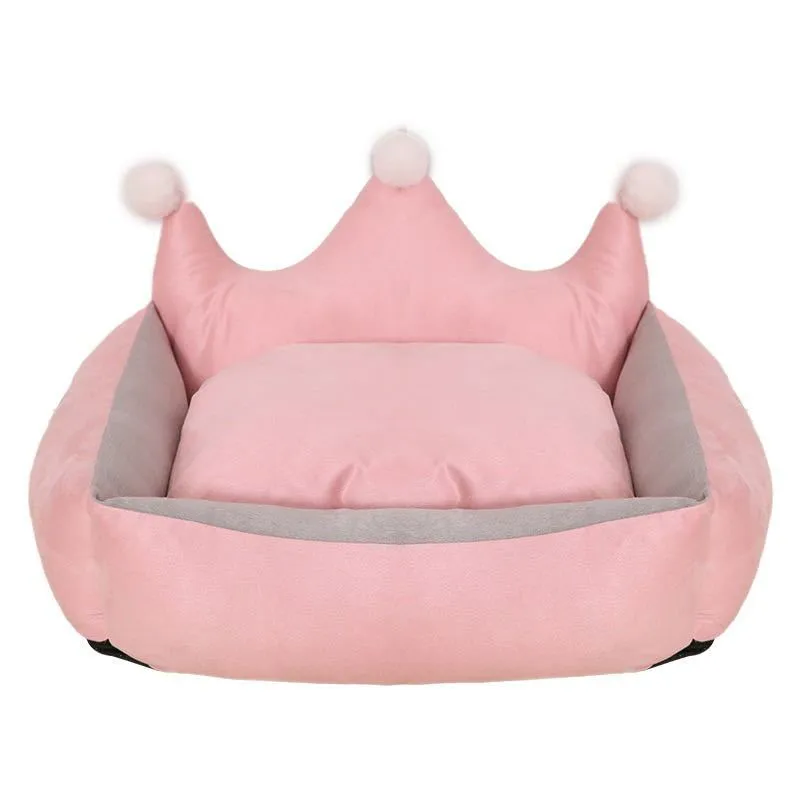 Zeloravianex Crown Dog Bed, Suede and Gray Crystal Velvet, Available in Sizes S to XL